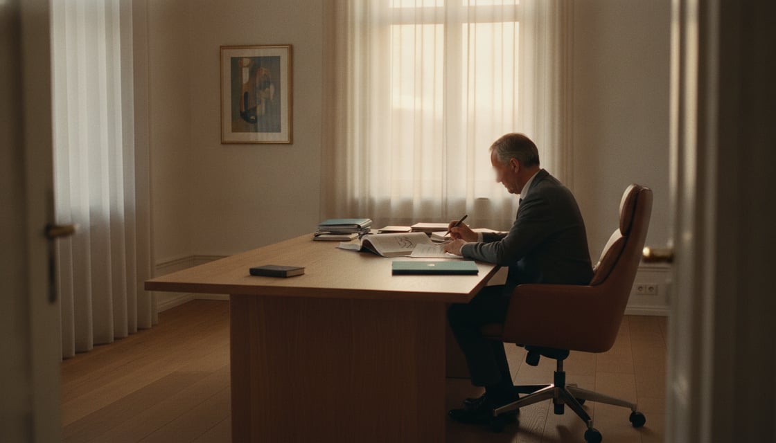 Schreibtisch in der Steuerkanzlei mit fertigem Jahresabschluss und offener StBVV, Sinnbild für die Abrechnung mit einem Honorarrechner nach StBVV