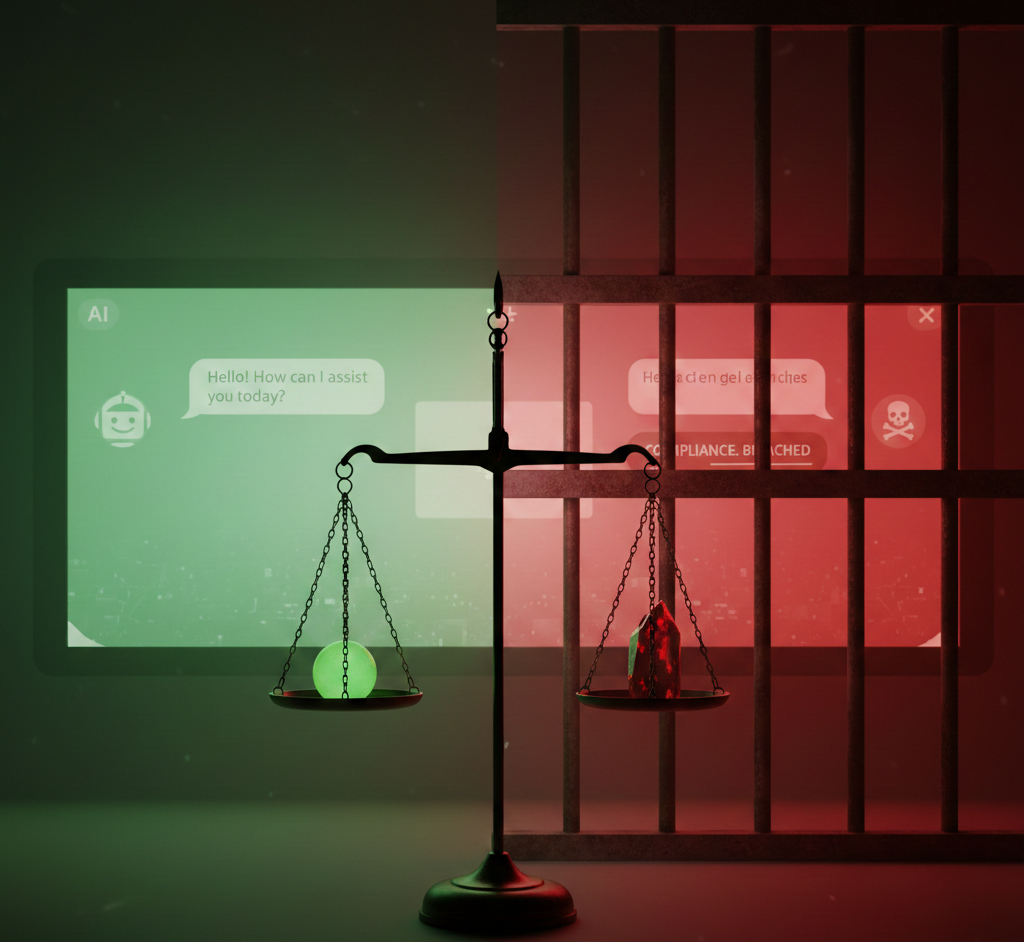 A German legal scale of justice in the center dividing both sides.